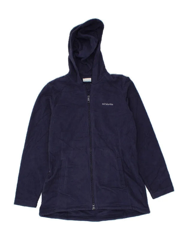 Best Seller COLUMBIA Womens Hooded Fleece Jacket UK 16 Large Navy Blue Polyester