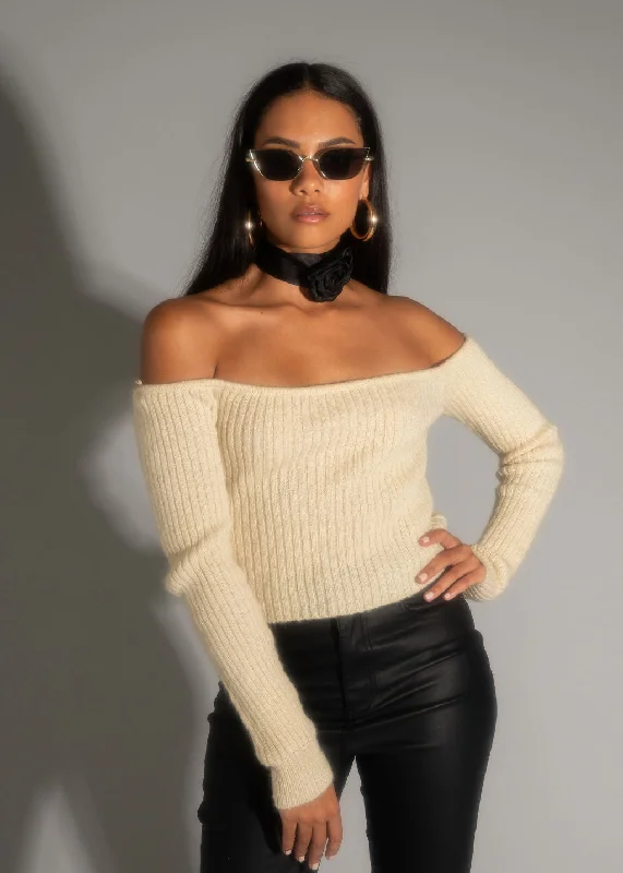 Weekend Specials to Relish Miley Beige Off The Shoulder Sweater