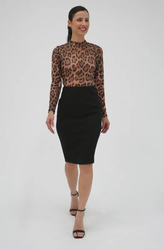 Weekend Special Leopard Print Turtleneck with Rhinestones