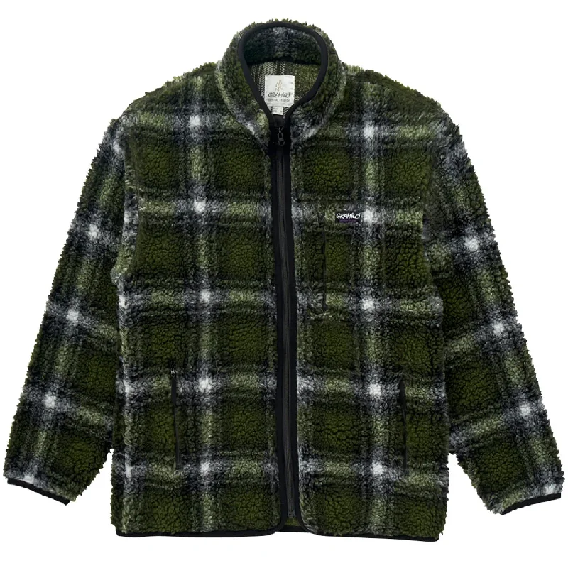 Gramicci Shadow Plaid Sherpa Jacket Olive Shadow Plaid