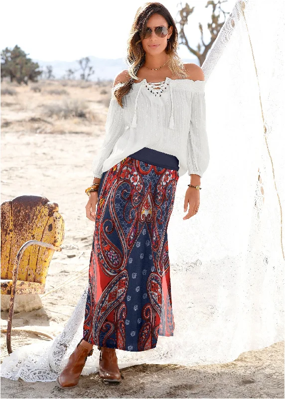 Lowest Rates Batik Printed Maxi Skirt - Navy Multi