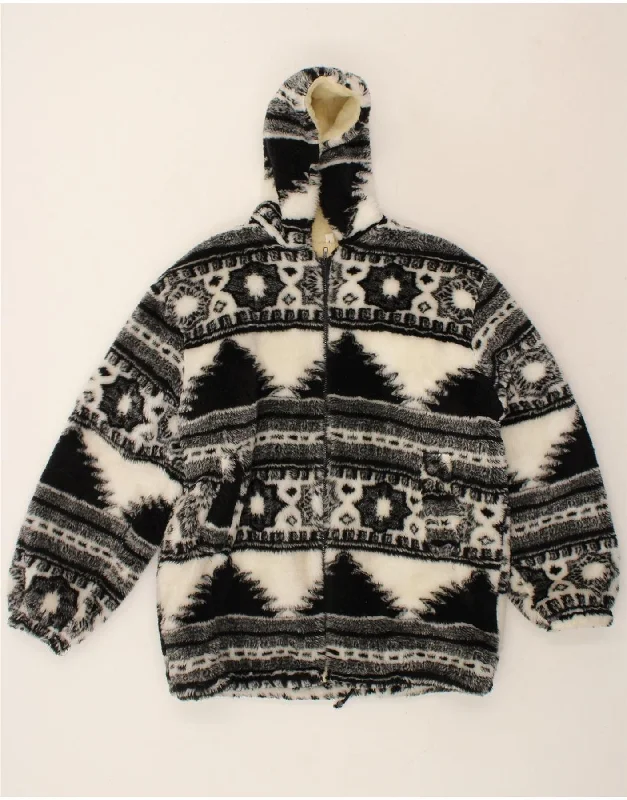 Quick Sale VINTAGE Womens Hooded Fleece Jacket UK 16 Large Black Fair Isle