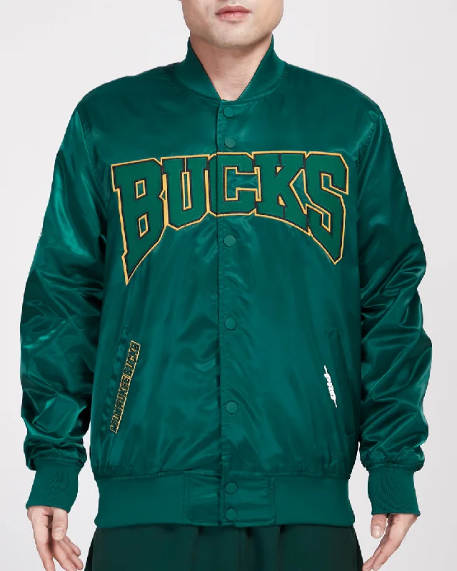 NBA MILWAUKEE BUCKS CREST EMBLEM SATIN JACKET (FOREST GREEN)