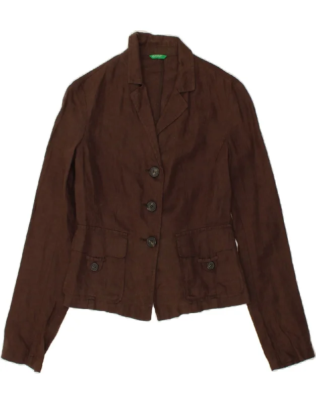 Must-Have Deals BENETTON Womens 3 Button Blazer Jacket IT 38 XS Brown Linen