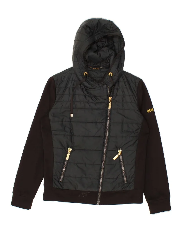 Weekend Flash Sale BARBOUR Womens Hooded Padded Jacket UK 12 Medium Black Polyester