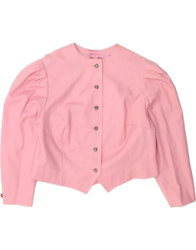 Hurry Up VINTAGE Womens 3/4 Sleeve 6 Button Blazer Jacket UK 14 Medium Pink