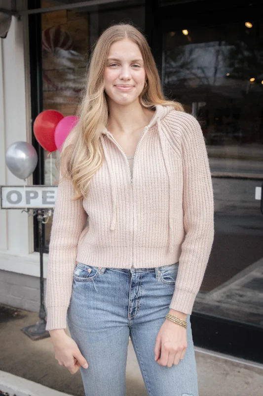 Bonus Savings Repair Zip Up Knit Sweater, Blush | Sadie & Sage