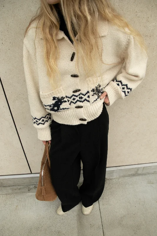 Super Bargain PATTERNED CARDIGAN WITH TOGGLE CLOSURE