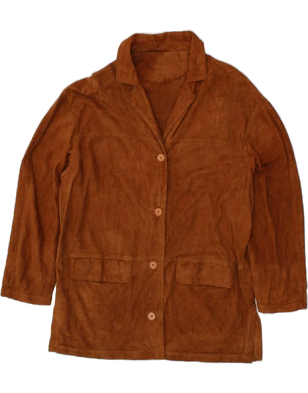 Lowest Price VINTAGE Womens Oversized Suede Overcoat IT 48 XL Brown Leather