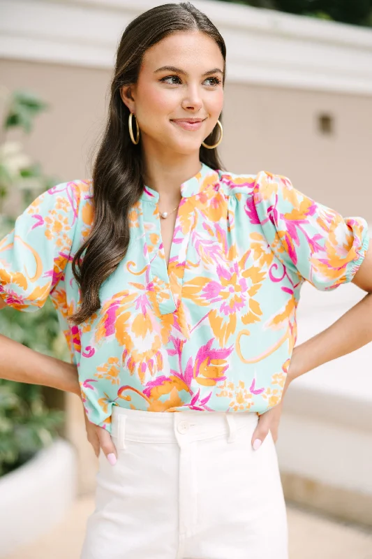 Weekend Deals That Impress Reach Out To You Mint Green Floral Blouse