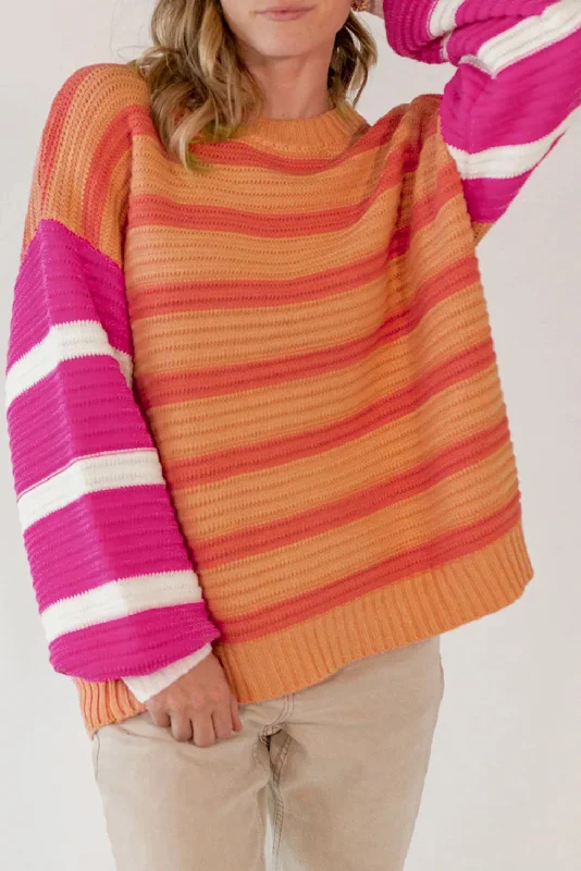 Members Only Striped Round Neck Long Sleeve Sweater