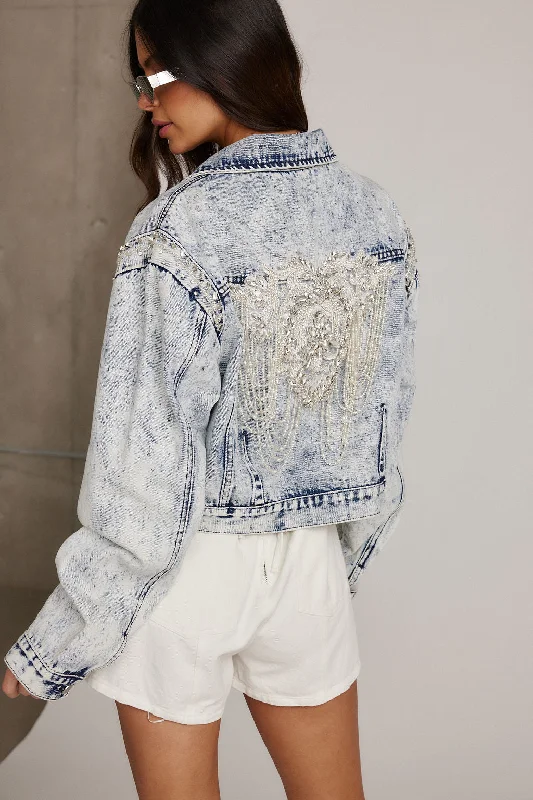 Reduced Prices Chevall Rhinestone Embellished Denim Jacket