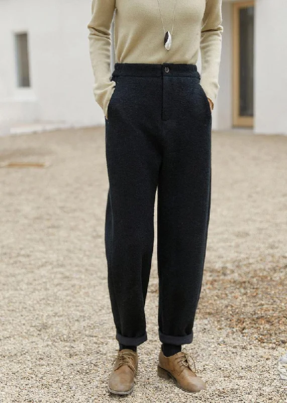 Overstock Vivid Black Women Pants Stylish Spring Elastic Waist Pockets Photography Pant