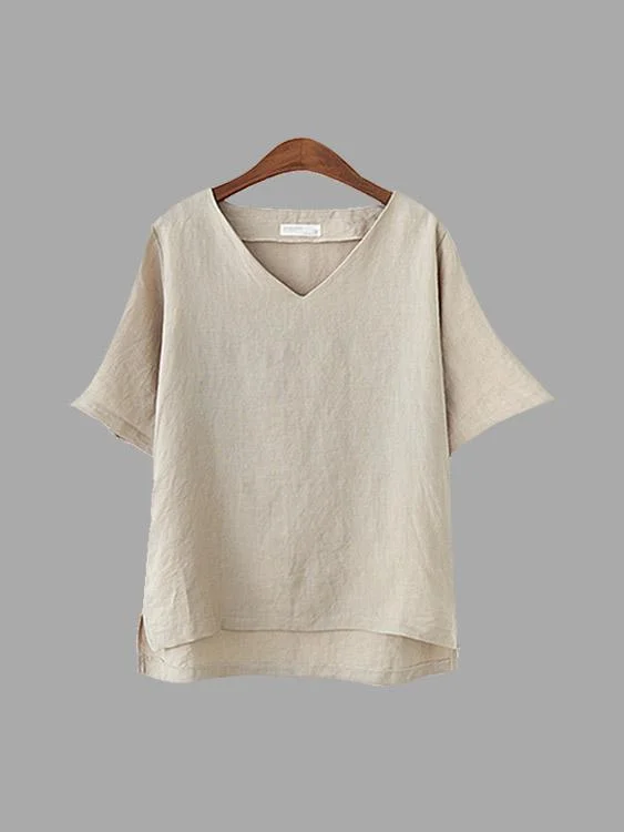 Price Reduction Custom V-Neck Short Sleeve Irregular Hem Grey T-Shirts