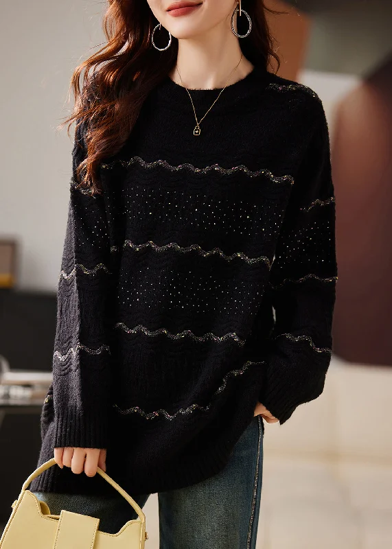 Weekend Bargains to Snag French Black Oversized Thick Knit Short Sweater Winter