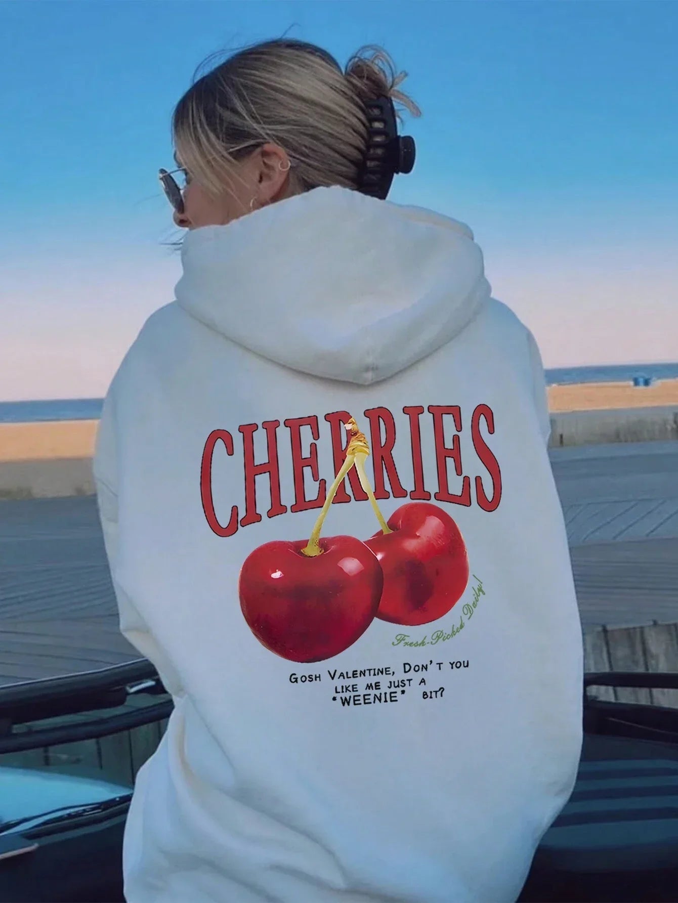 Reduced Prices Comfortable Versatile Cherry Print Hoodie