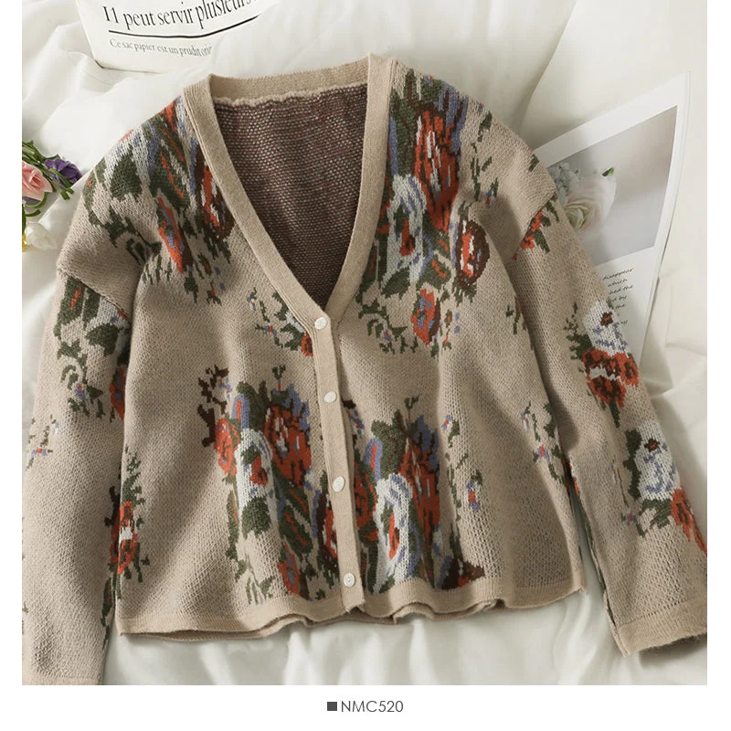 Weekend Discounts to Celebrate Hong Kong Vintage printed low neck long sleeve cardigan top women's  1994