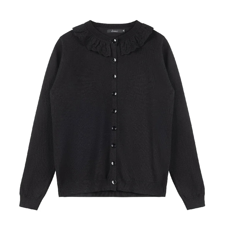 Extra Savings Collared Eyelet Sweater | Black [Final Sale]
