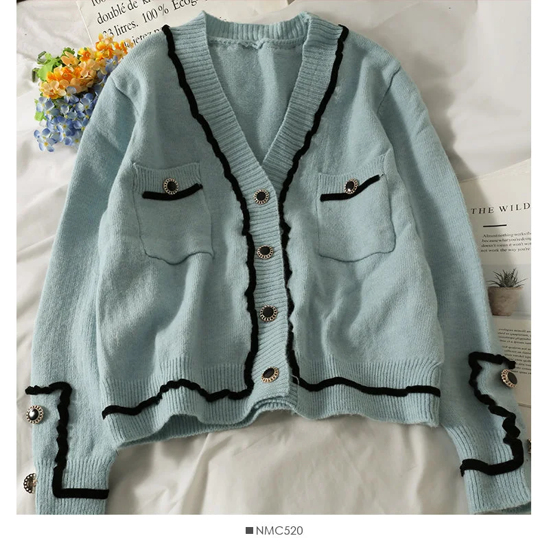 Today’s Deal Sweater women's stripe loose thin single breasted sweater  1975