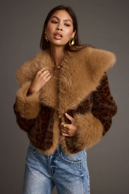 Members Only Wild Heart Leopard Faux Fur Cropped Jacket