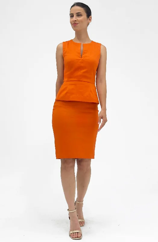 Instant Savings Cotton Sleeveless Peplum Top with Slit Neckline