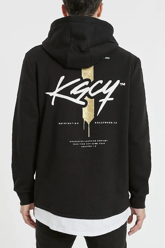 KISS CHACEY Mens Hatzic Layered Hem Hoodie Sweater Jet Black