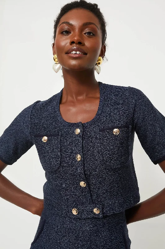 Closeout Navy Blue Denim Look U-Neck Cardigan