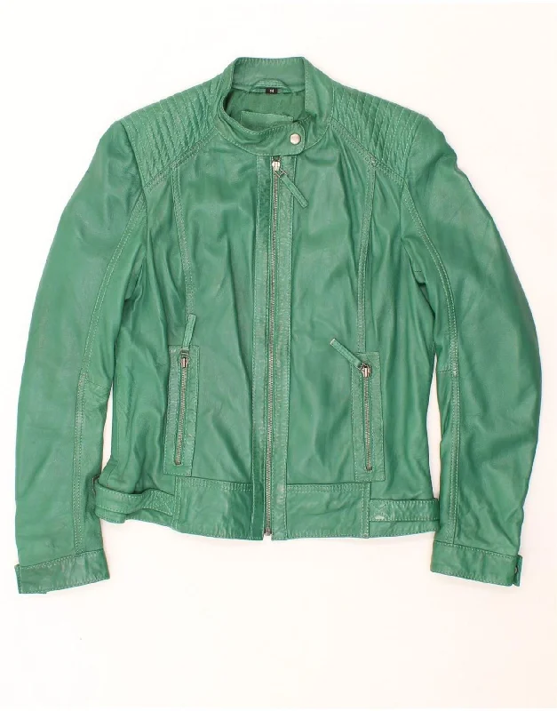 Don't Wait VINTAGE Womens Leather Biker Jacket UK 14 Medium Green Leather