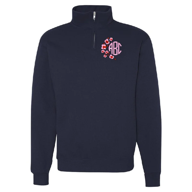 Limited Availability Monogrammed Pink Leopard Quarter Zip Sweatshirt
