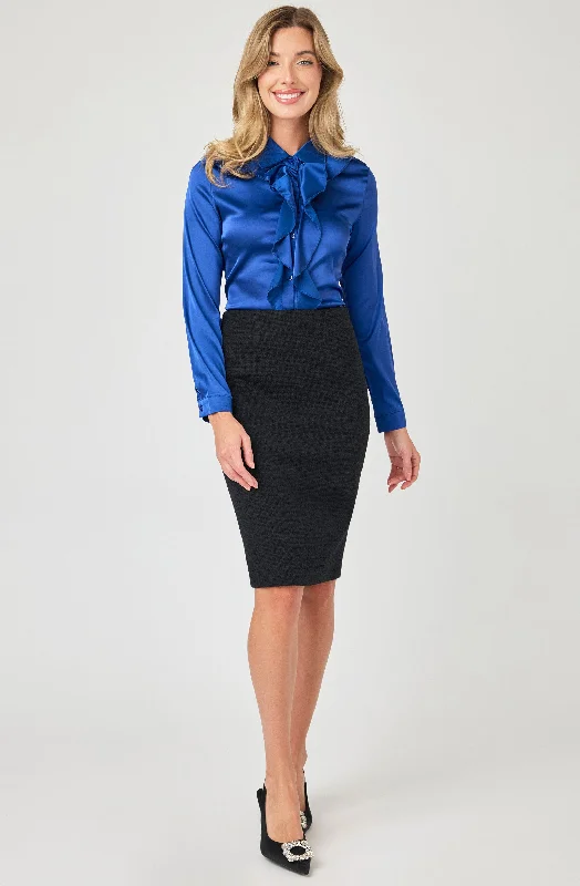 Mega Discount Satin Button-up Blouse with V-neck Ruffles