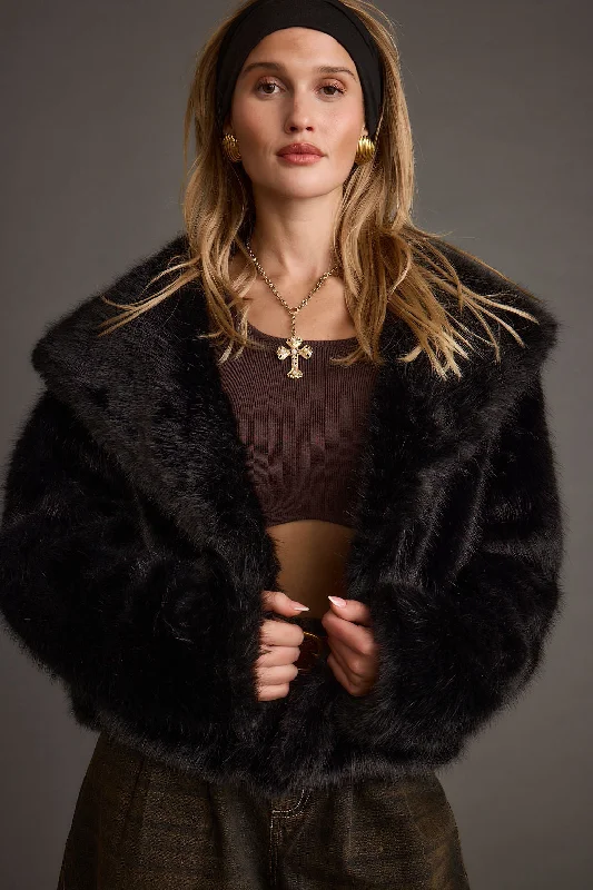 Weekend Discounts to Love Brielle Black Faux Fur Cropped Jacket