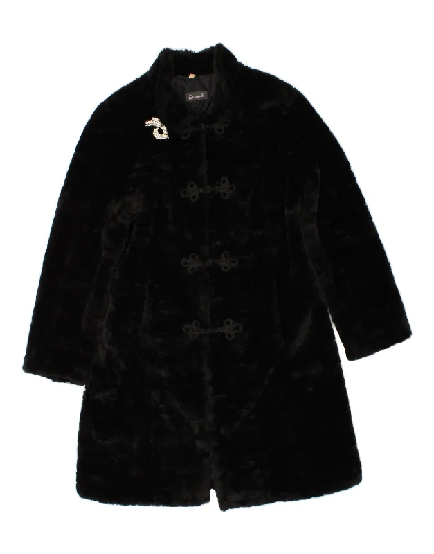 Loyalty Reward VINTAGE Womens Faux Fur Overcoat UK 16 Large Black Acrylic