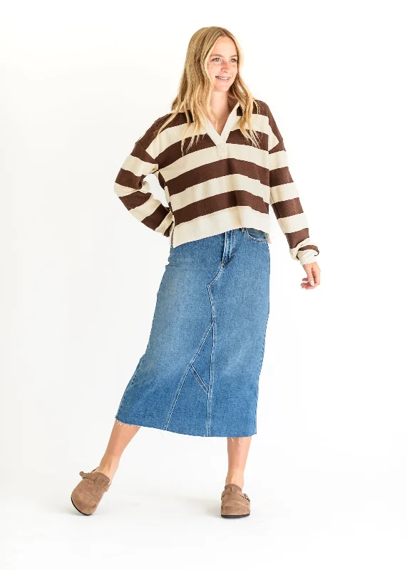 Clearance Sale Shelley Wide Stripe Collared Knit Top - FINAL SALE