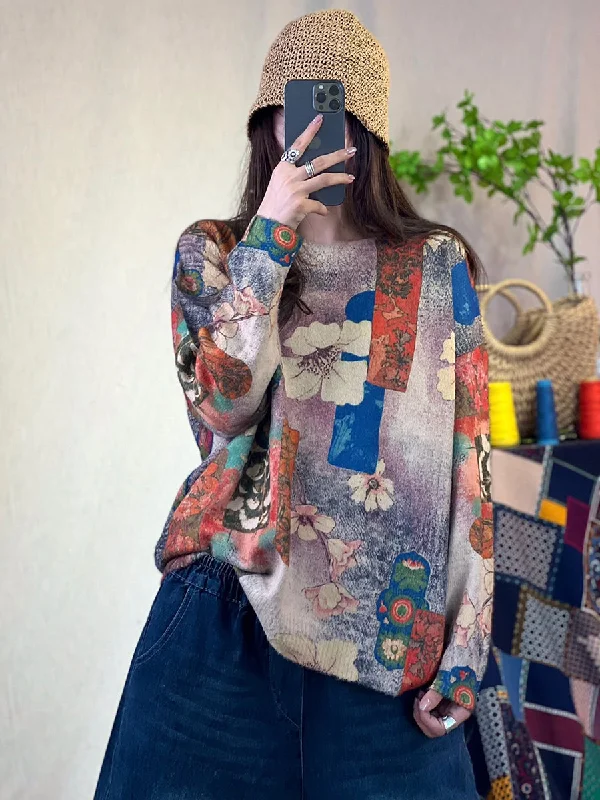 Midnight Madness Women Winter Casual Flower Pullover Sweater