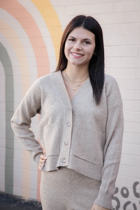 Limited Availability Kelsie Button Front Cardigan, Stone | Sadie & Sage
