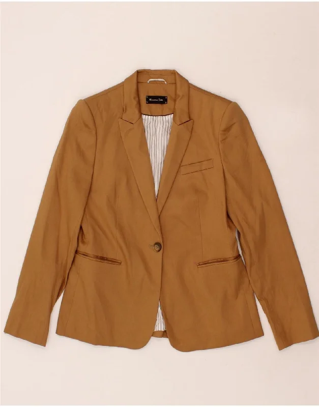 Savings Alert MASSIMO DUTTI Womens 1 Button Blazer Jacket EU 42 Large Beige Cotton