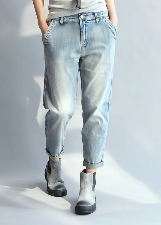 New Deals Style Light Blue Pockets denim straight pants Spring
