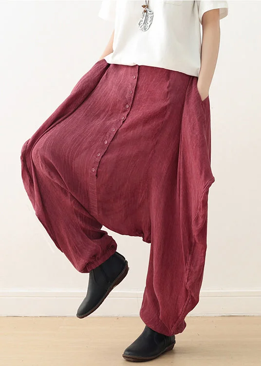 Buy Today Red Tie Dye Cotton Harem Pants Asymmetrical Button Fall