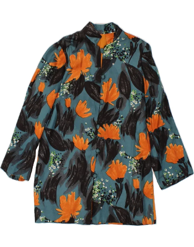 Savings Spectacular VINTAGE Womens Longline 6 Button Blazer Jacket UK 10 Small Blue Floral