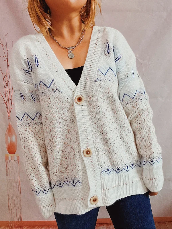 Weekend Bargains to Cherish Geometric Button Front Long Sleeve Cardigan