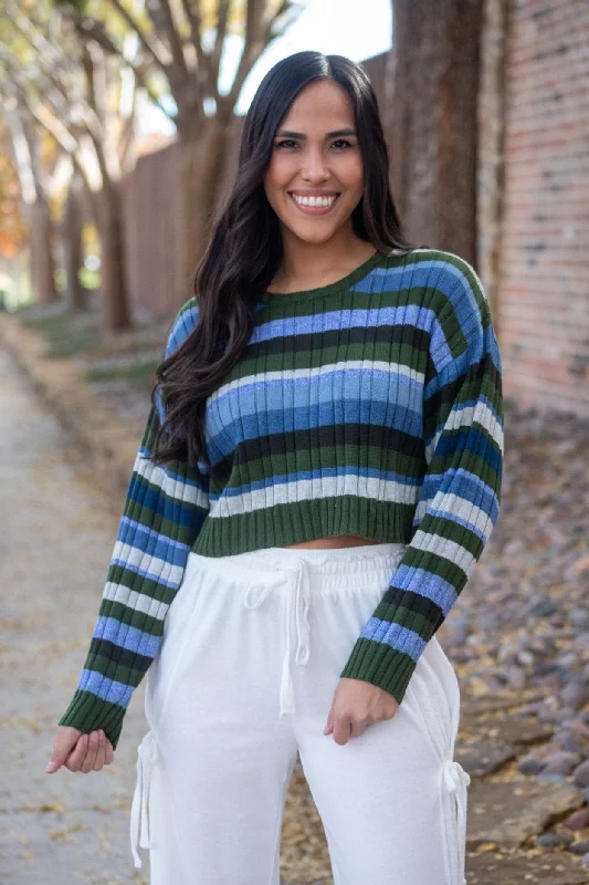 Weekend Discounts to Relish Wide Open Spaces Stripe Cropped Sweater