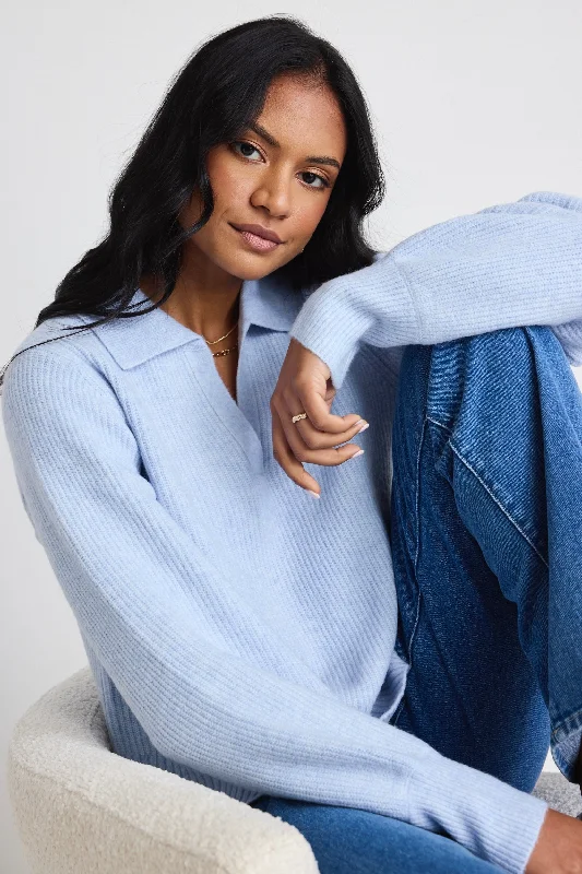 Big Discounts Truth Ice Blue Collar Chunky Knit Jumper