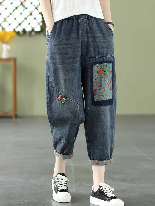 Weekend Discounts Worth Grabbing Vintage Artistic Retro Applique Denim Pants