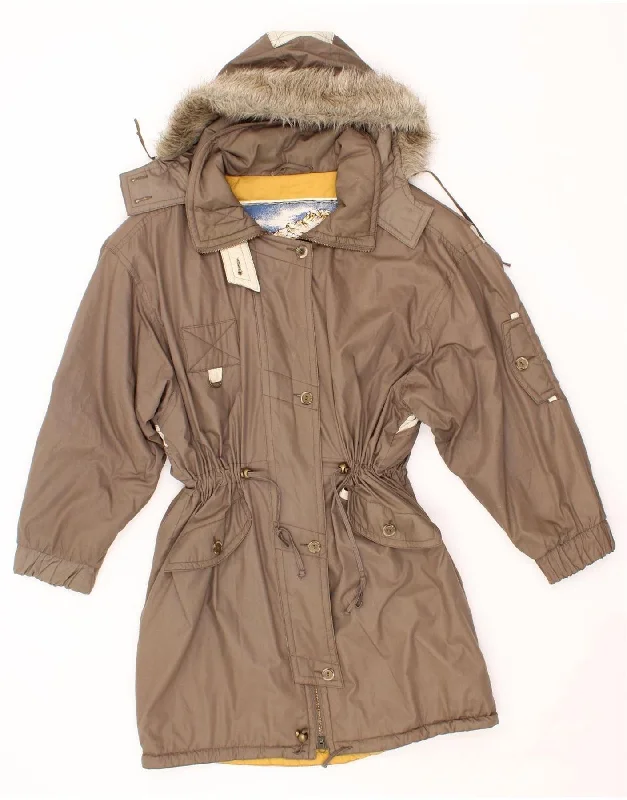 Bargain Prices VINTAGE Womens Hooded Windbreaker Coat UK 14 Medium Beige Colourblock