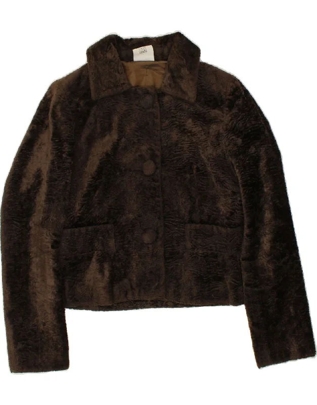 Reduced Prices PIU & PIU Womens Crop Faux Fur Jacket EU 38 Medium Brown Viscose