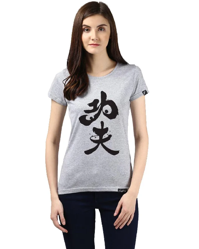 Final Markdown Womens Half Sleeve Panda Printed Grey Color Tshirts