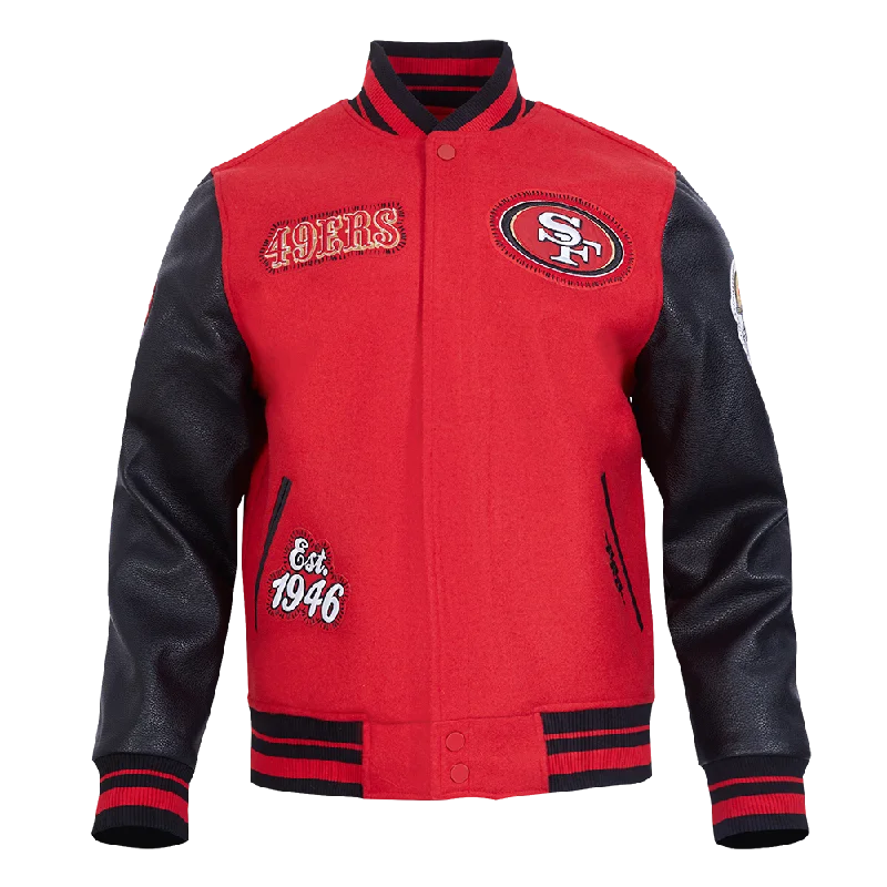 NFL SAN FRANCISCO 49ERS DIY PICK STITCH MEN'S RIB WOOL VARSITY JACKE (RED/BLACK)