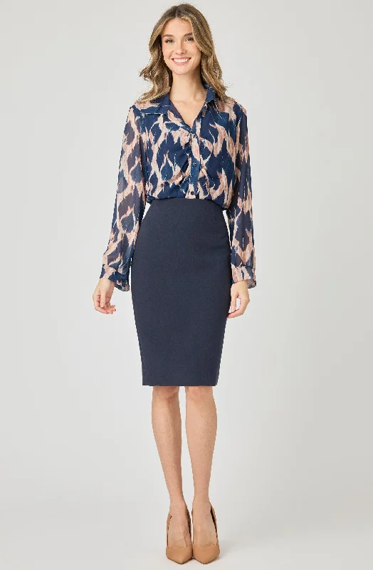 Savings Event Printed V-Neck Chiffon Button-Up Blouse