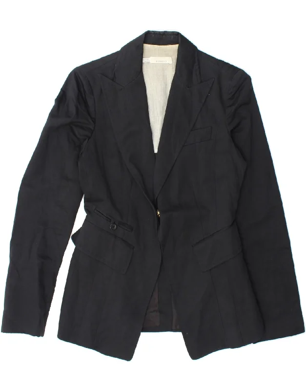 Super Deal PINKO Womens Longline Blazer Jacket UK 10 Small  Black Cotton