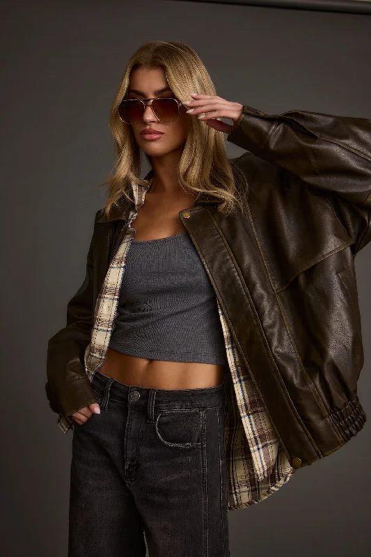 Steal Deal London Calling Brown Oversized Faux Leather Jacket